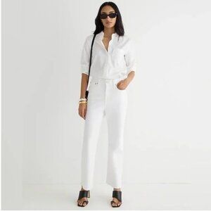 J Crew Slim Demi Boot Cut Jeans in White High Rise Stretch Clean Hem size 27